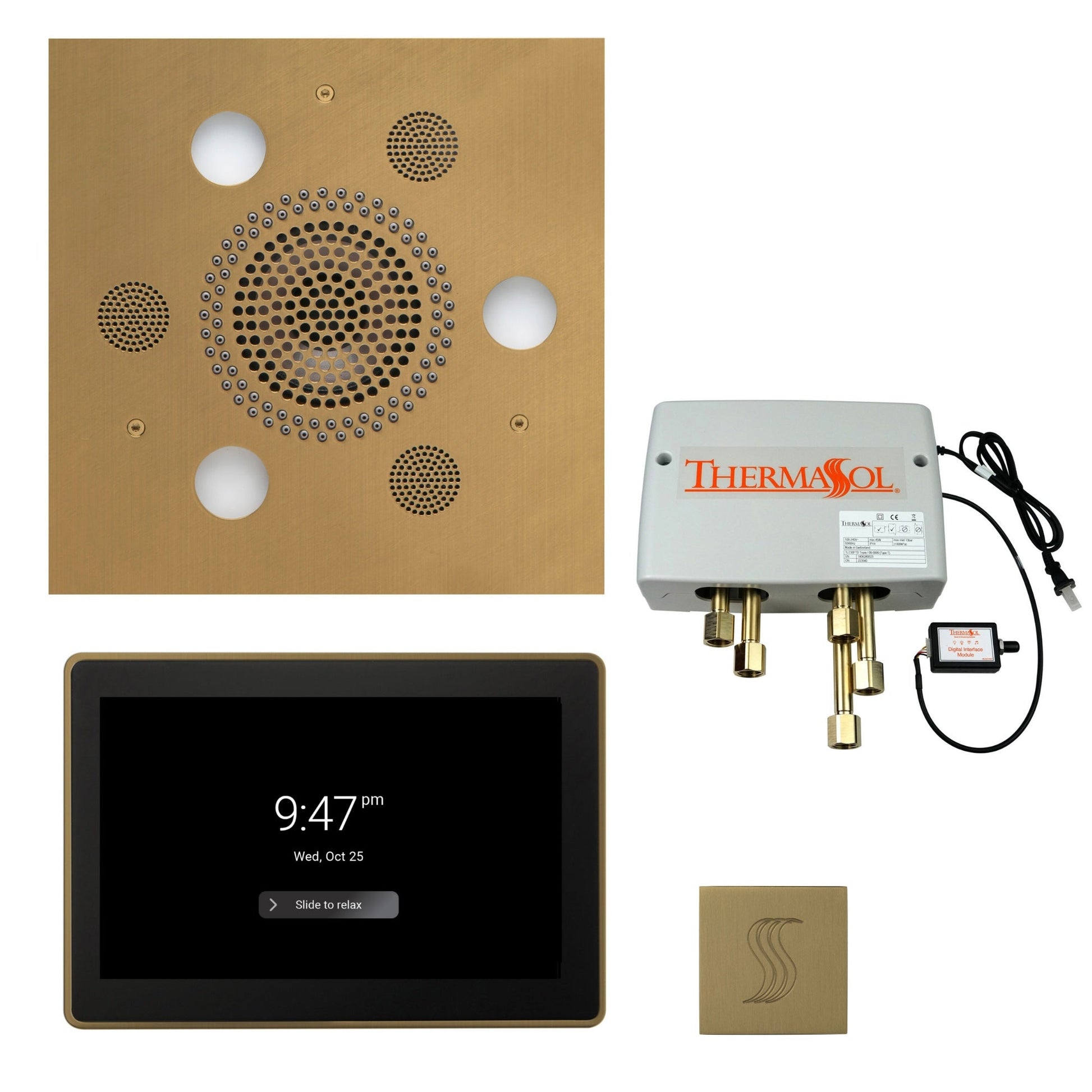 Total Wellness Package ThermaTouch2 15 — Serenity Advanced (Square) / Satin Brass / No Steam Generator,ThermaTouch2 15 — Serenity Advanced (Square) / Satin Brass / PRO Series III 84 (6kW),ThermaTouch2 15 — Serenity Advanced (Square) / Satin Brass / PRO Se