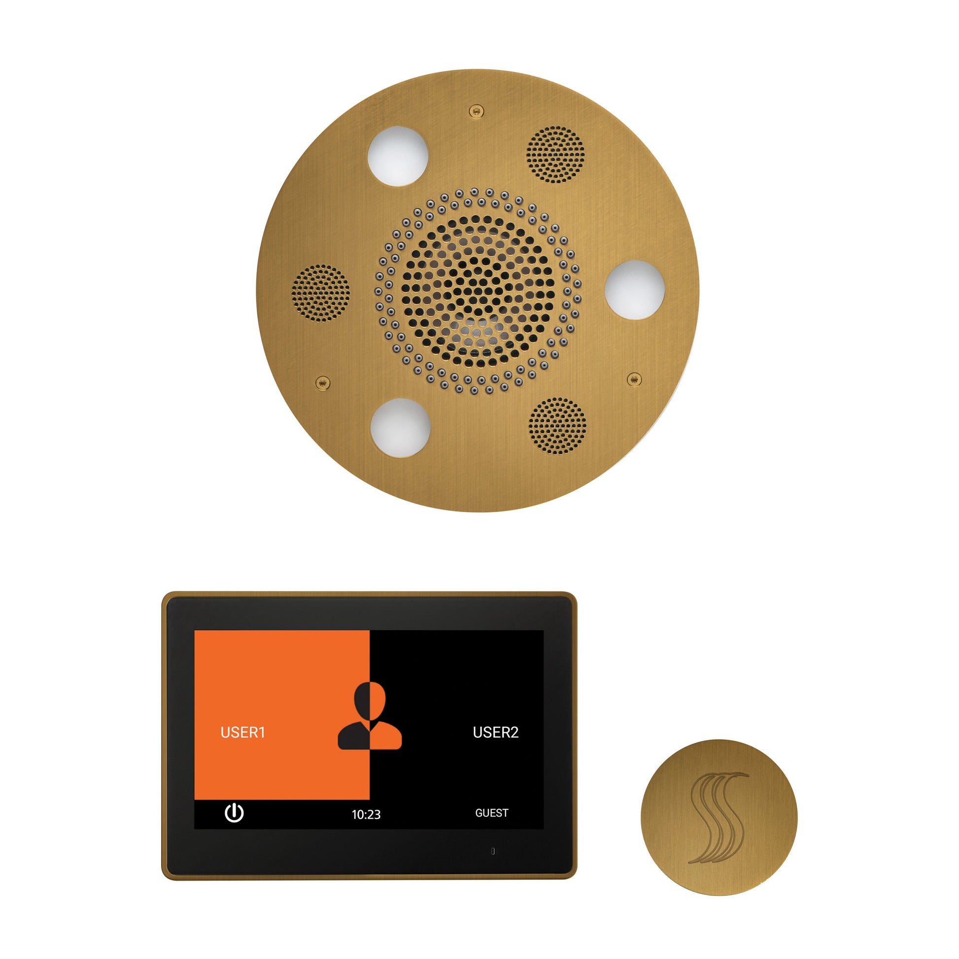 Day Spa Multi Room Steam System ThermaTouch2 10" / Tier 4 — Wellness Steam Package (Serenity Rainhead) / Antique Brass — Round Rainhead Thermasol wstp10r-ab_5d10aae9-59e5-49e4-8b46-64697e5d74d3.jpg