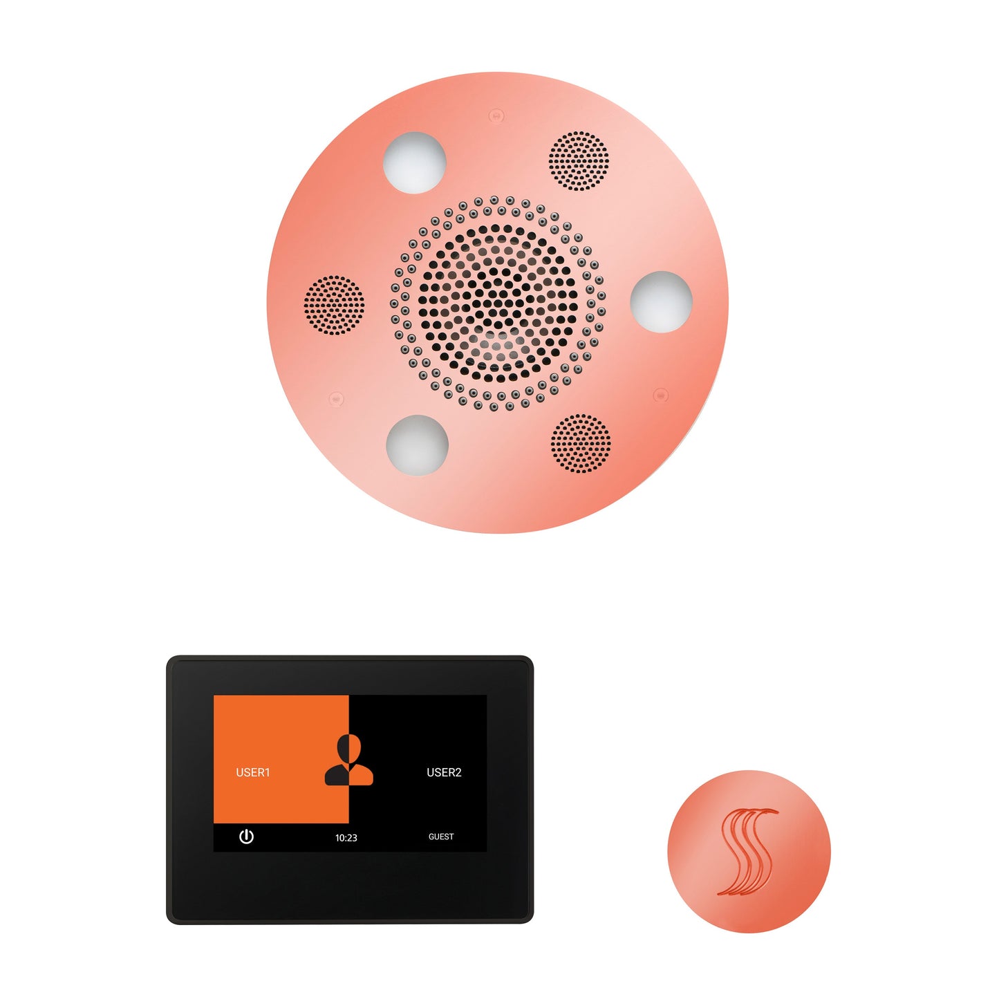 Day Spa Multi Room Steam System ThermaTouch2 7" (Black Trim) / Tier 4 — Wellness Steam Package (Serenity Rainhead) / Copper — Round Rainhead Thermasol wstp7r-cop_e23594f4-7b52-4835-b6f9-c8fa66d784cd.jpg