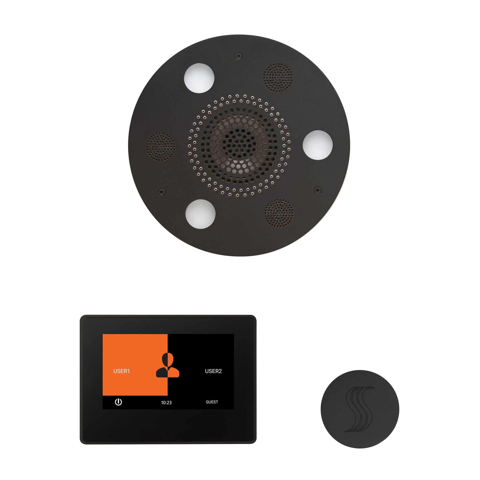 Day Spa Multi Room Steam System ThermaTouch2 7" (Black Trim) / Tier 4 — Wellness Steam Package (Serenity Rainhead) / Matte Black — Round Rainhead Thermasol wstp7r-mb_ce9a8d79-c652-4f10-ae6e-8aece212eda3.jpg