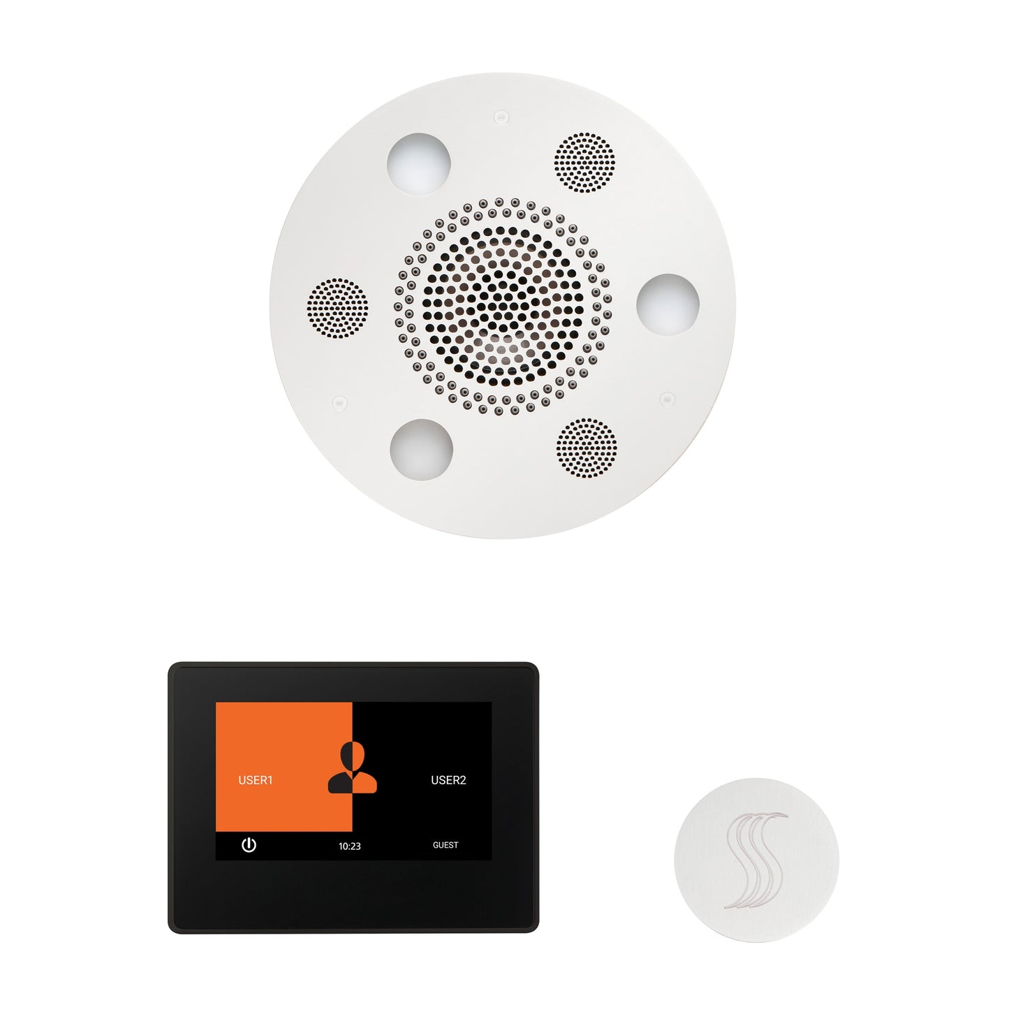 Day Spa Multi Room Steam System ThermaTouch2 7" (Black Trim) / Tier 4 — Wellness Steam Package (Serenity Rainhead) / White — Round Rainhead Thermasol wstp7r-wht_4bab87a4-0750-4351-9467-2ae4288e2c55.jpg