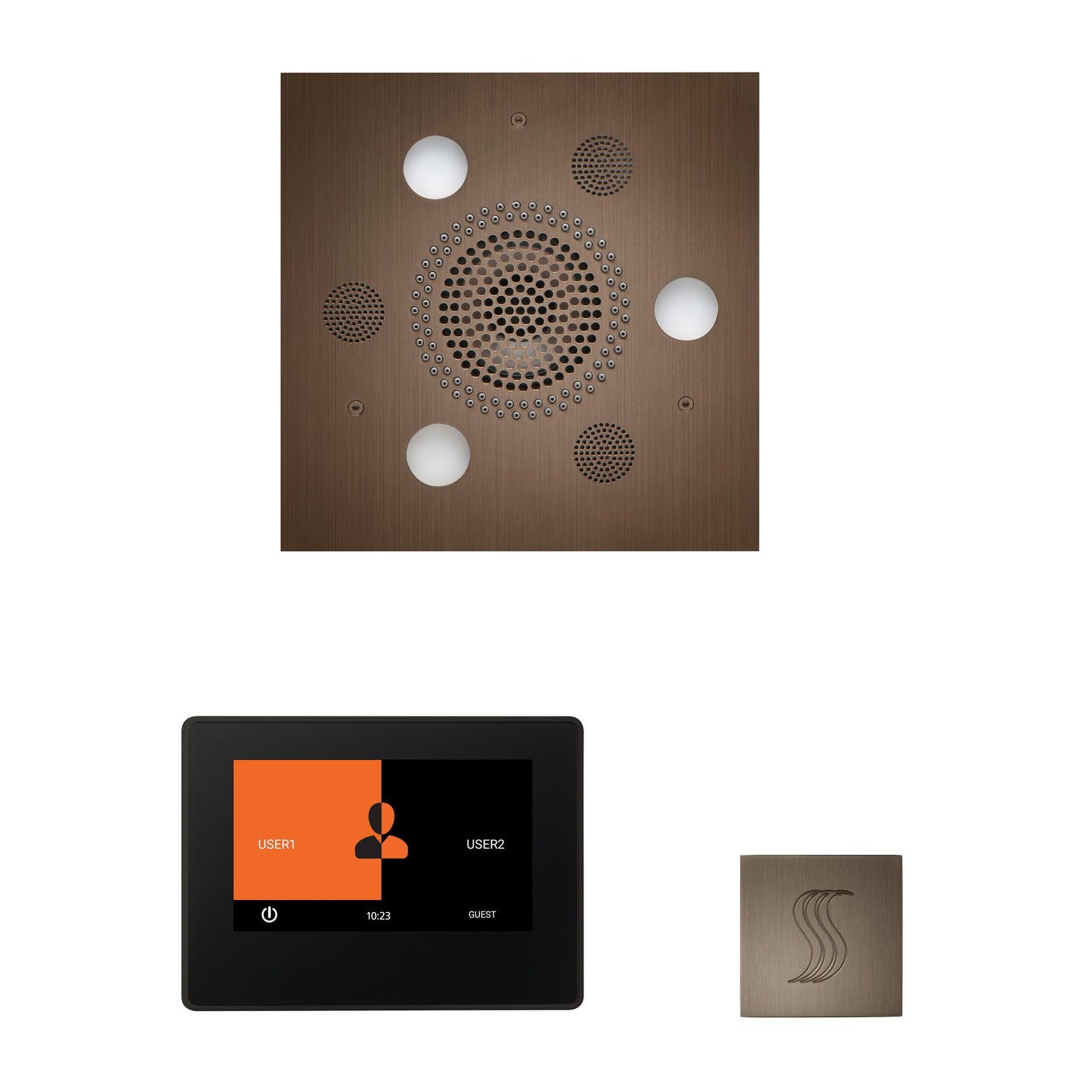 Day Spa Multi Room Steam System ThermaTouch2 7" (Black Trim) / Tier 4 — Wellness Steam Package (Serenity Rainhead) / Antique Nickel — Square Rainhead Thermasol wstp7s-an_eddc1aae-236e-4ab8-ba0f-077c4f978efd.jpg