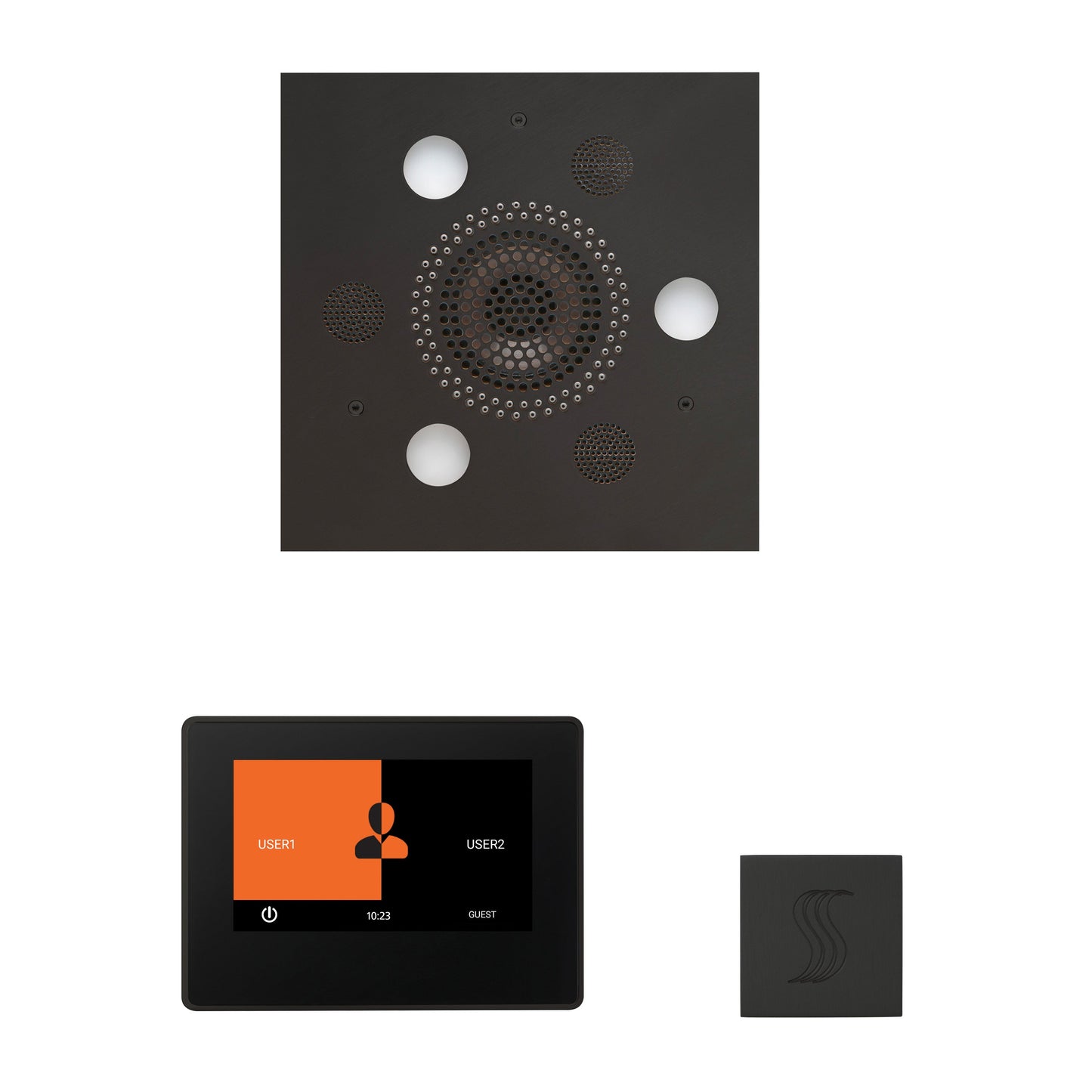 Day Spa Multi Room Steam System ThermaTouch2 7" (Black Trim) / Tier 4 — Wellness Steam Package (Serenity Rainhead) / Matte Black — Square Rainhead Thermasol wstp7s-mb_acf4cd81-546a-4293-850a-41cf201cb97d.jpg