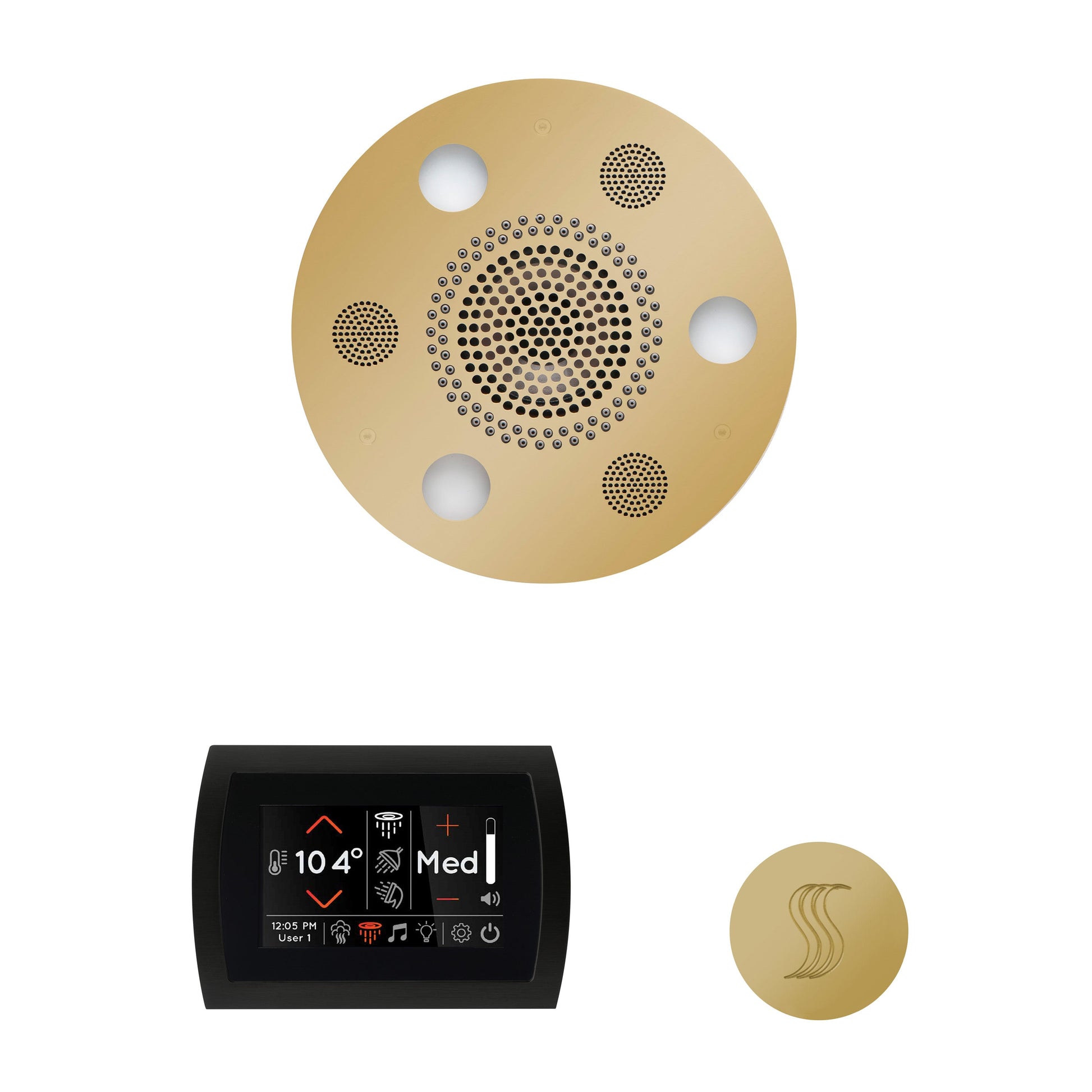 Day Spa Multi Room Steam System SignaTouch Control / Tier 4 — Wellness Steam Package (Serenity Rainhead) / Polished Brass — Round Rainhead Thermasol wstpsr-pb_62168f0a-712d-48c6-8897-0f18c4cc123b.jpg